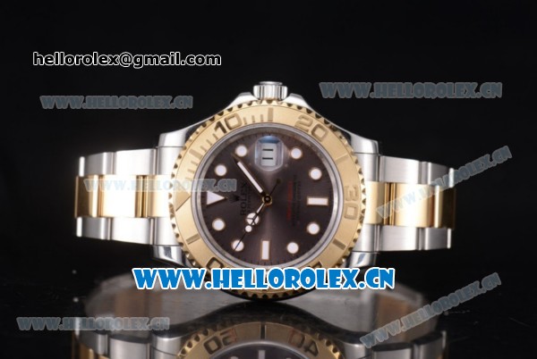 Rolex Yacht-Master 40 Clone Rolex 3135 Automatic Two Tone Case/Bracelet with Grey Dial and Dot Markers (BP) - Click Image to Close